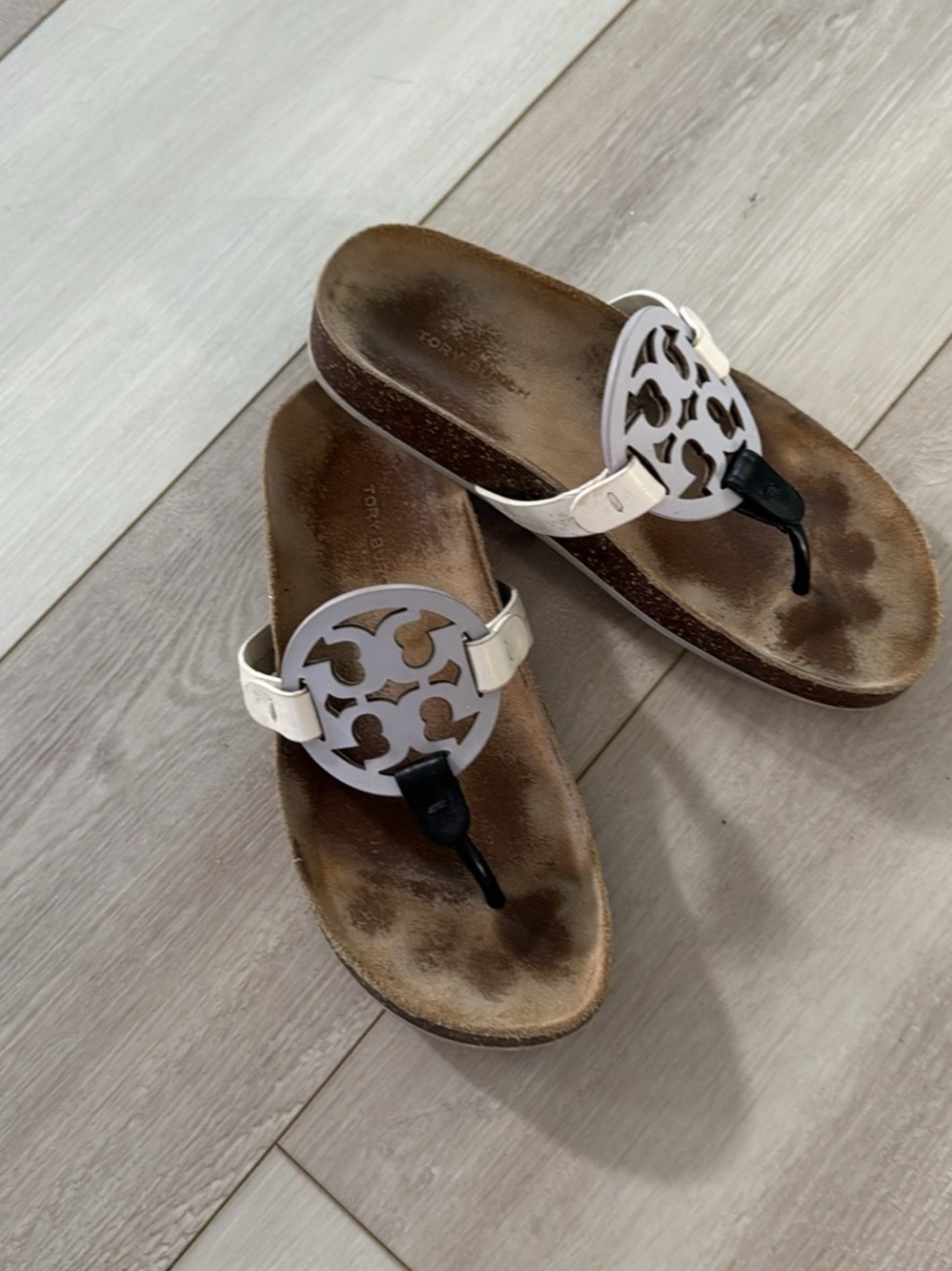 Tory Burch White Logo Toe-Post Sandals